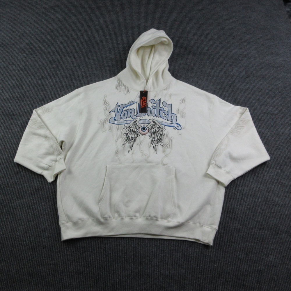 Von Dutch Hoodie Mens 2XL White Pullover Hooded Pockets Graphic Studded NWT